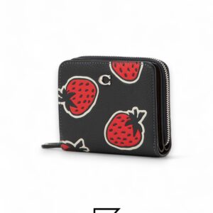 Leather,Wallets,Women Billfold Wallet With Strawberry Print CT908 Black Coach