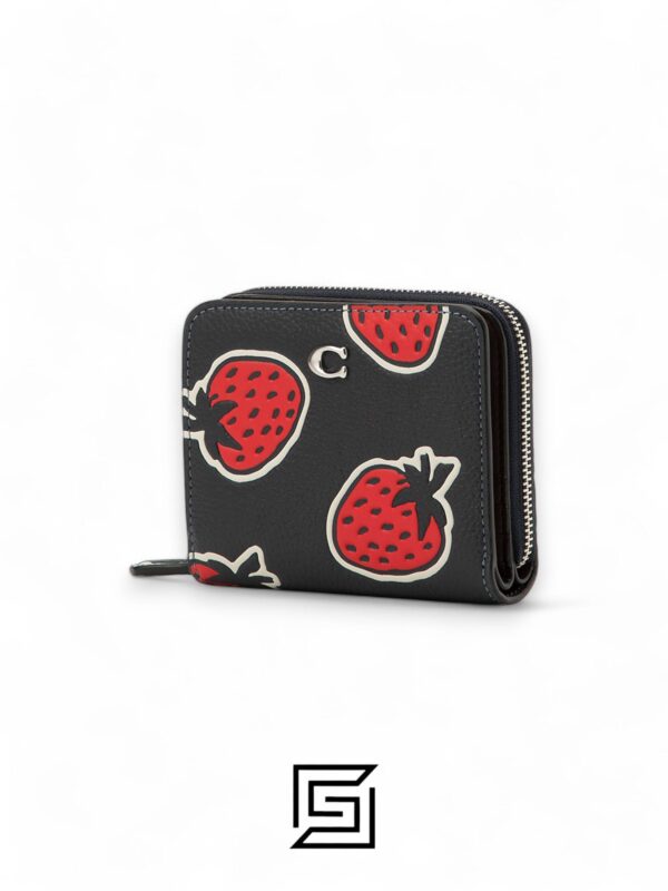 Leather,Wallets,Women Billfold Wallet With Strawberry Print CT908 Black Coach