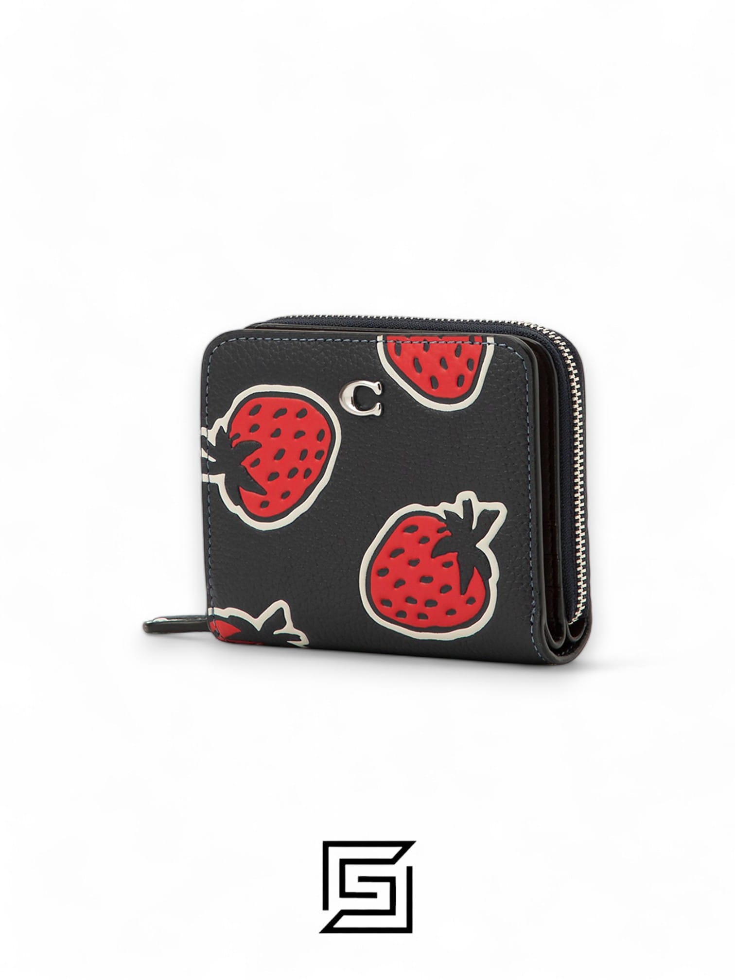 Leather,Wallets,Women Billfold Wallet With Strawberry Print CT908 Black Coach