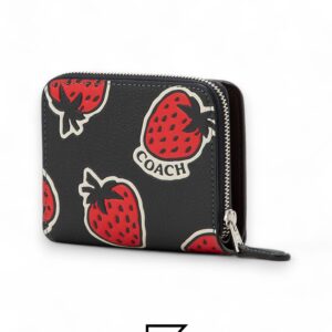 Leather,Wallets,Women Billfold Wallet With Strawberry Print CT908 Black Coach