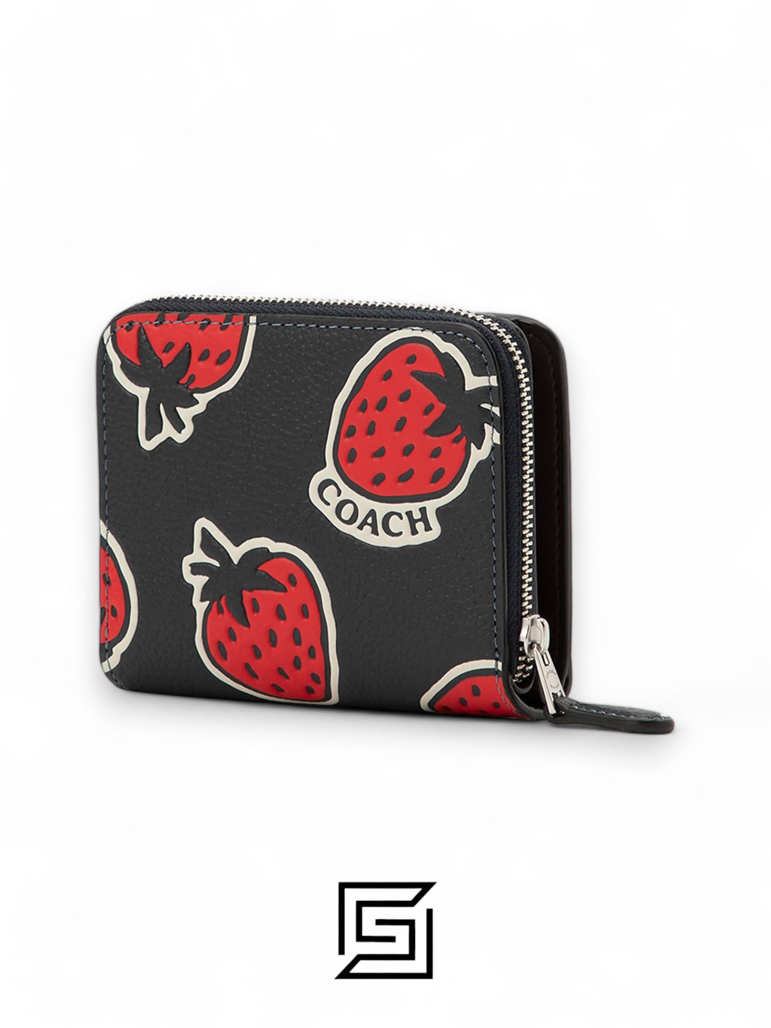 Leather,Wallets,Women Billfold Wallet With Strawberry Print CT908 Black Coach