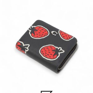 Leather,Wallets,Women Billfold Wallet With Strawberry Print CT908 Black Coach