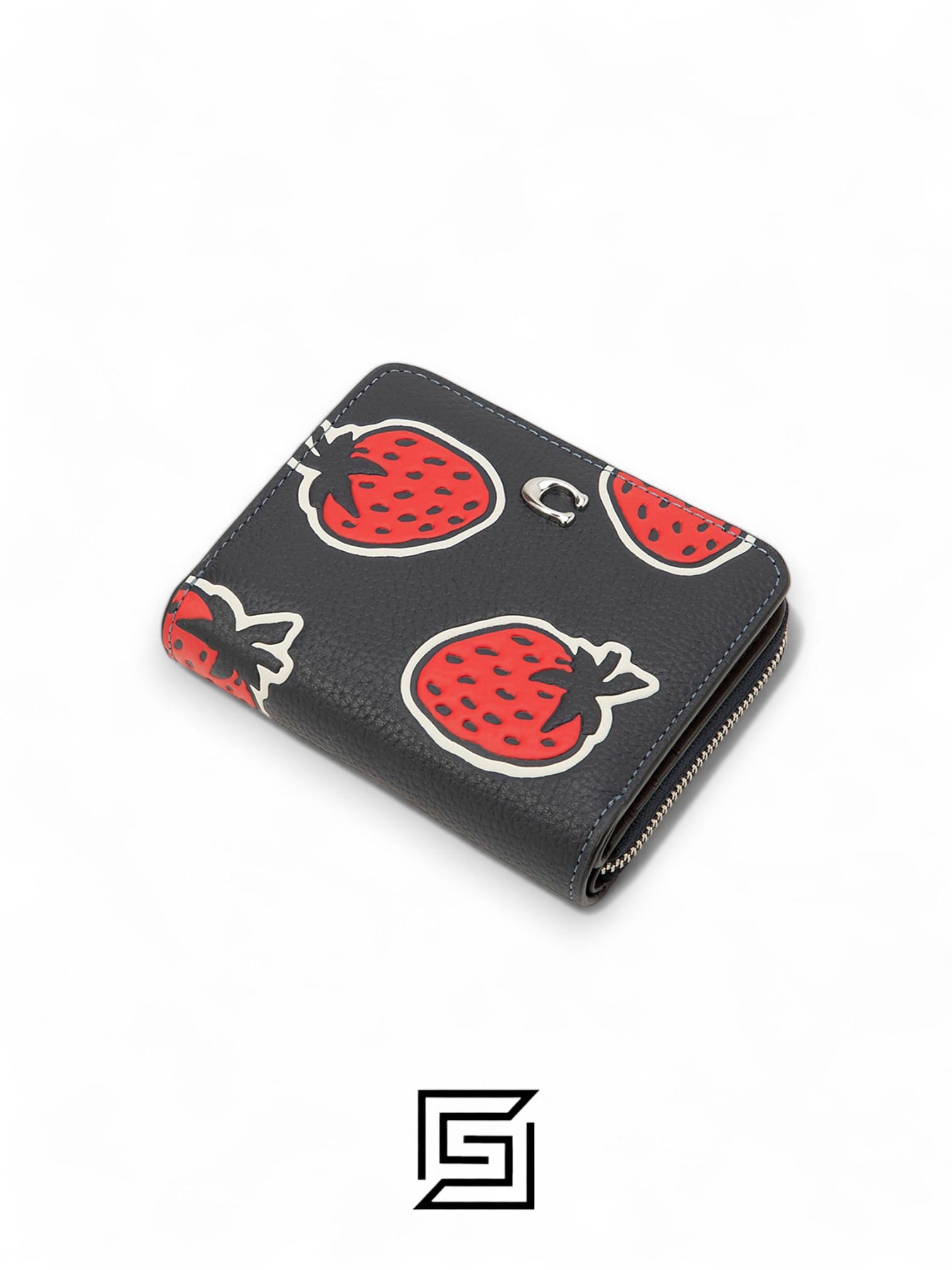 Leather,Wallets,Women Billfold Wallet With Strawberry Print CT908 Black Coach