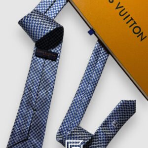Ties Louis Vuitton - Blue Engraved Pattern Italian Style Louis Vuitton