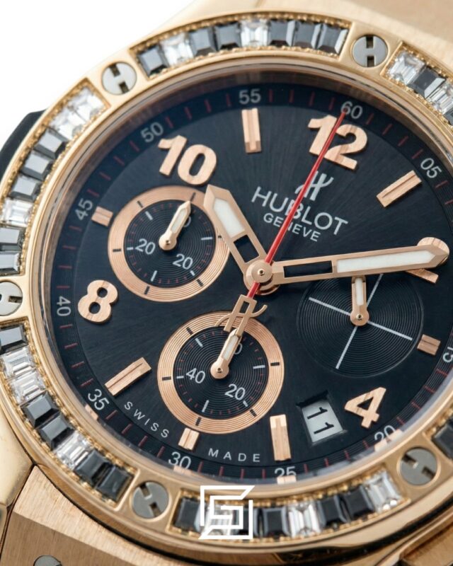Hublot Big Bang Women – Black Dial, White Diamond Bezel & Rose Gold