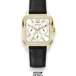 ⁦GUESS Ladies GOLD Tone Analog BAND Leather BLACK Watch GW0309L2⁩ - الصورة ⁦1⁩