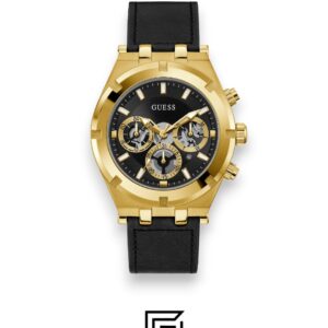 ⁦GUESS MEN GOLD TONE Analog  RUBERR BLACK BAND Watch GW0262G2⁩ - الصورة ⁦1⁩
