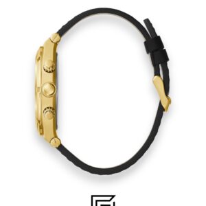 ⁦GUESS MEN GOLD TONE Analog  RUBERR BLACK BAND Watch GW0262G2⁩ - الصورة ⁦3⁩