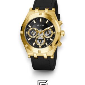 ⁦GUESS MEN GOLD TONE Analog  RUBERR BLACK BAND Watch GW0262G2⁩ - الصورة ⁦2⁩