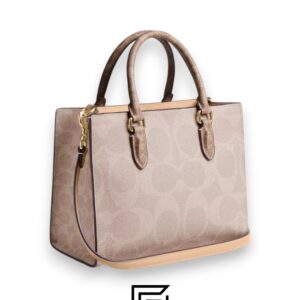Bags,Leather,Women Maggie Small Tote Bag In Blocked Signature Canvas CY676 Khaki Coach