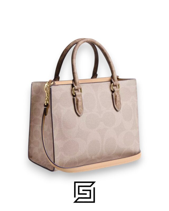 Bags,Leather,Women Maggie Small Tote Bag In Blocked Signature Canvas CY676 Khaki Coach