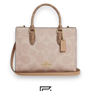 Bags,Leather,Women Maggie Small Tote Bag In Blocked Signature Canvas CY676 Khaki Coach
