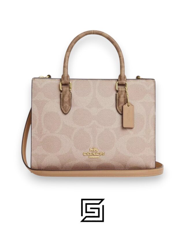 Bags,Leather,Women Maggie Small Tote Bag In Blocked Signature Canvas CY676 Khaki Coach
