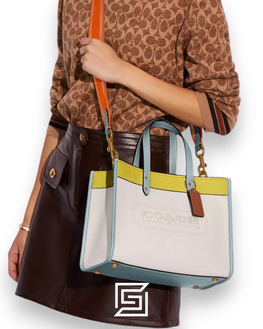 Bags,Leather,Women Tote 30 in Colorblock with Coach Patch C0777 Coach