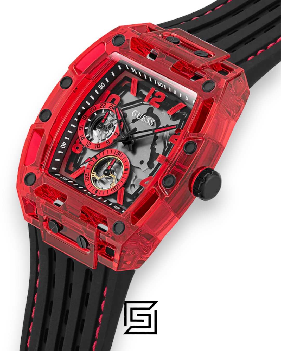 GUESS MEN RED Tone Analog Band Color BLACK WATCH GW0499G4 - Image 5