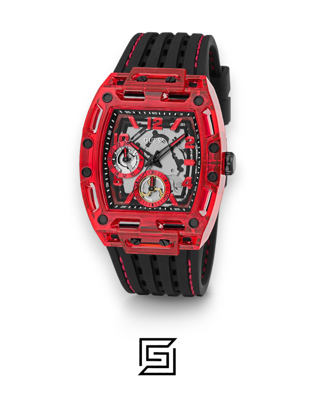 GUESS MEN RED Tone Analog Band Color BLACK WATCH GW0499G4 - Image 2