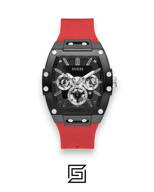 GUESS MEN BLACK Tone Analog Band Color	Red WATCH GW0203G4