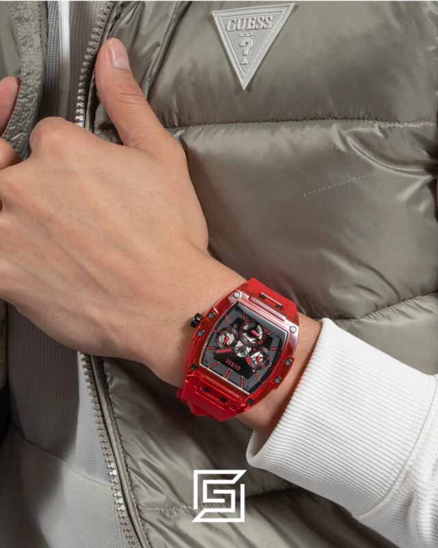 GUESS MEN RED Tone Analog Band Color RED WATCH GW0203G5