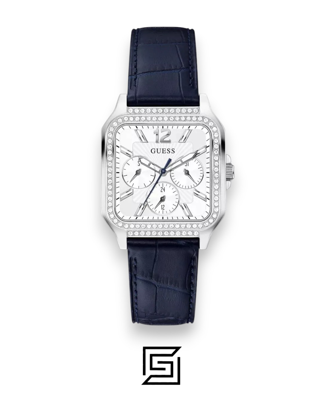 GUESS Ladies SILVER Tone Analog BAND Leather BLUE Watch GW0309L1 - Image 1