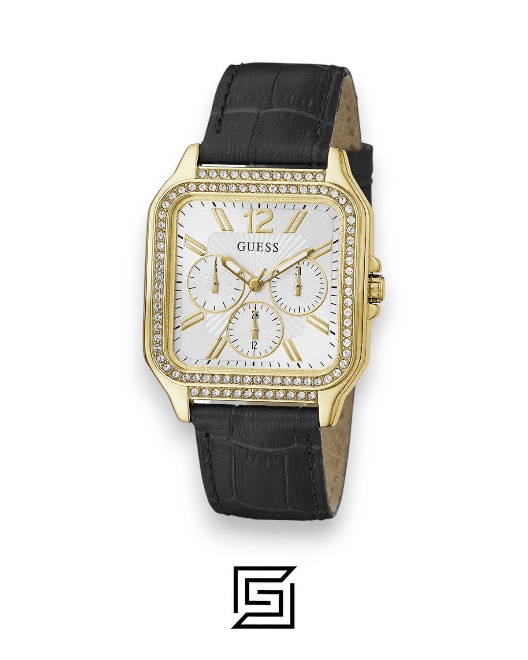 ⁦GUESS Ladies GOLD Tone Analog BAND Leather BLACK Watch GW0309L2⁩ - الصورة ⁦2⁩