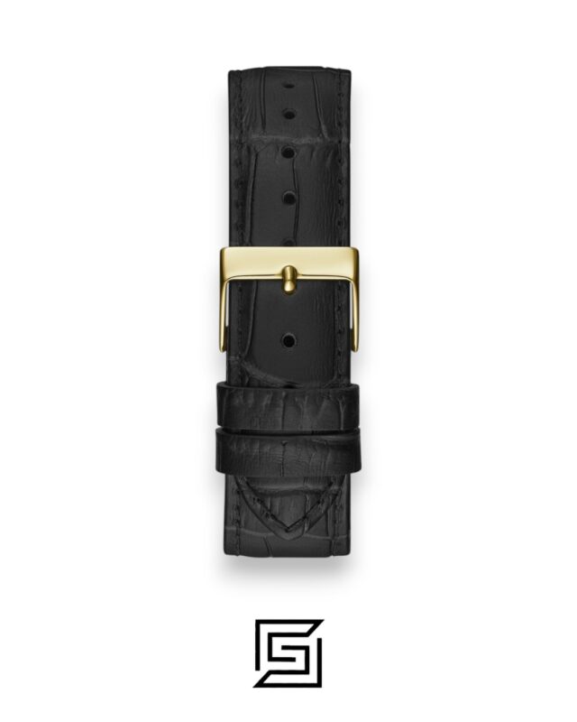 GUESS Ladies GOLD Tone Analog BAND Leather BLACK Watch GW0309L2