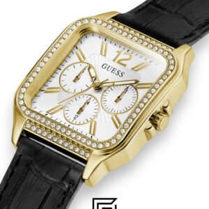 ⁦GUESS Ladies GOLD Tone Analog BAND Leather BLACK Watch GW0309L2⁩ - الصورة ⁦5⁩