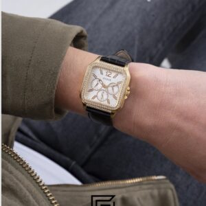 ⁦GUESS Ladies GOLD Tone Analog BAND Leather BLACK Watch GW0309L2⁩ - الصورة ⁦6⁩