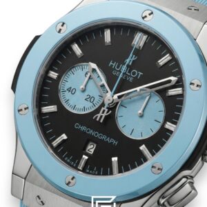 ⁦Hublot Classic Fusion Chronograph – Black Dial with Baby Blue Sub-Dials & Strap⁩ - الصورة ⁦2⁩