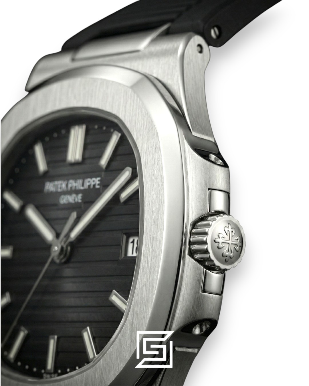 ⁦Patek Philippe Nautilus – Black Dial – Black Rubber Strap – Japanese Automatic⁩ - الصورة ⁦3⁩