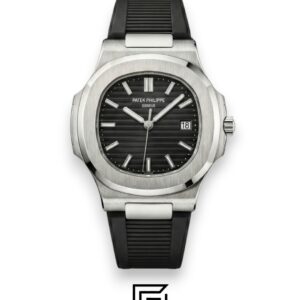⁦Patek Philippe Nautilus – Black Dial – Black Rubber Strap – Japanese Automatic⁩ - الصورة ⁦1⁩
