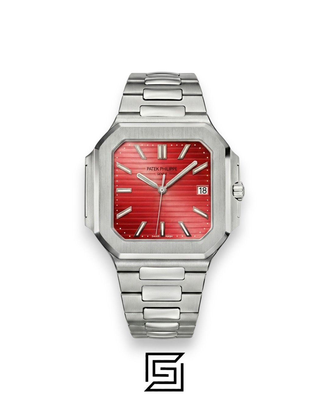 ⁦Patek Philippe Cubitus – Japanese Automatic – Red Dial – Stainless Steel Bracelet⁩ - الصورة ⁦1⁩