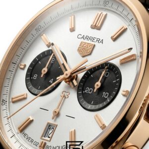 Tag Heuer Carrera White & Rose Gold Chronograph Black Leather Men’s Watch - Image 2