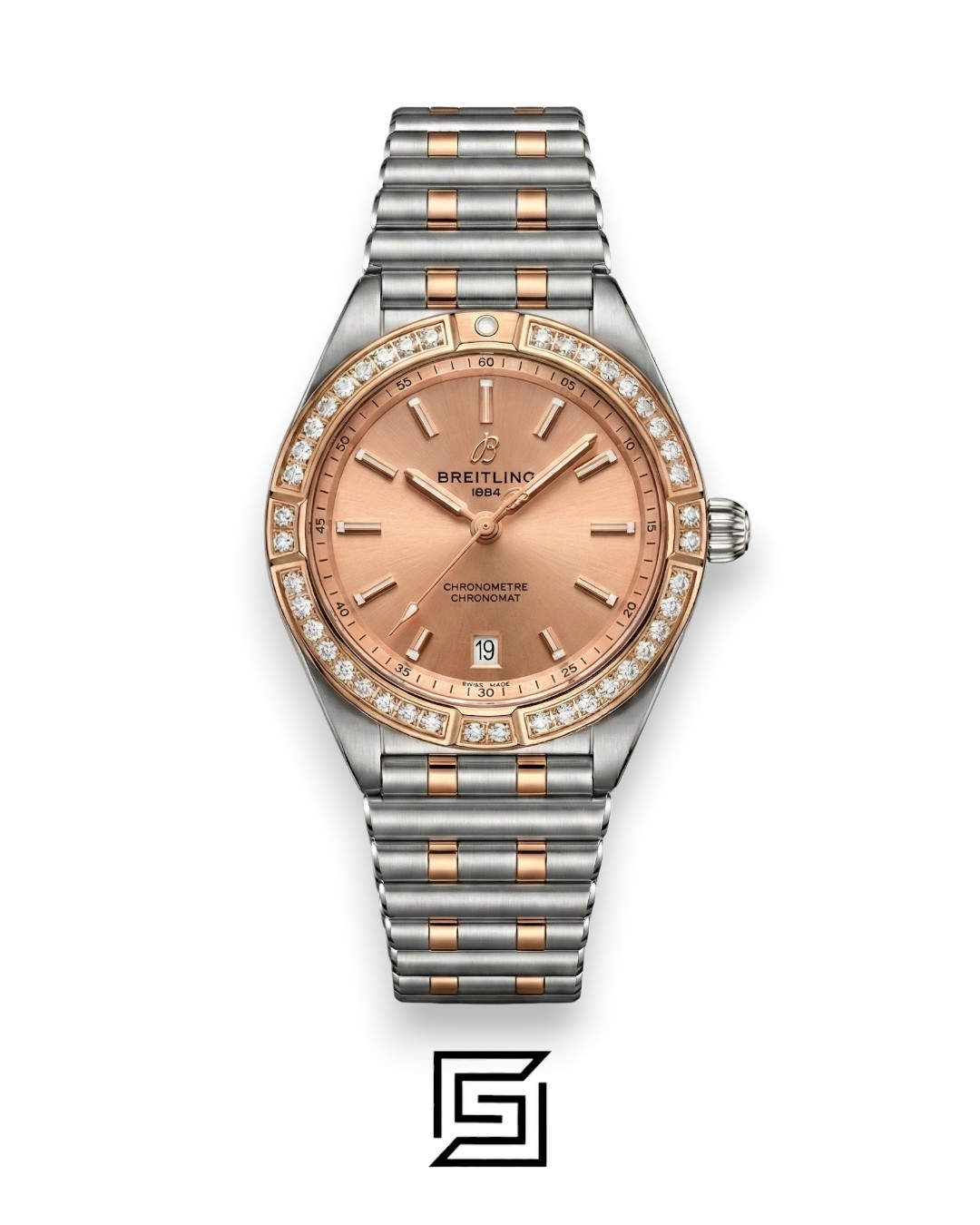 Breitling Chronomat Salmon Pink Diamond Bezel Two-Tone Ladies’ Watch - Image 1