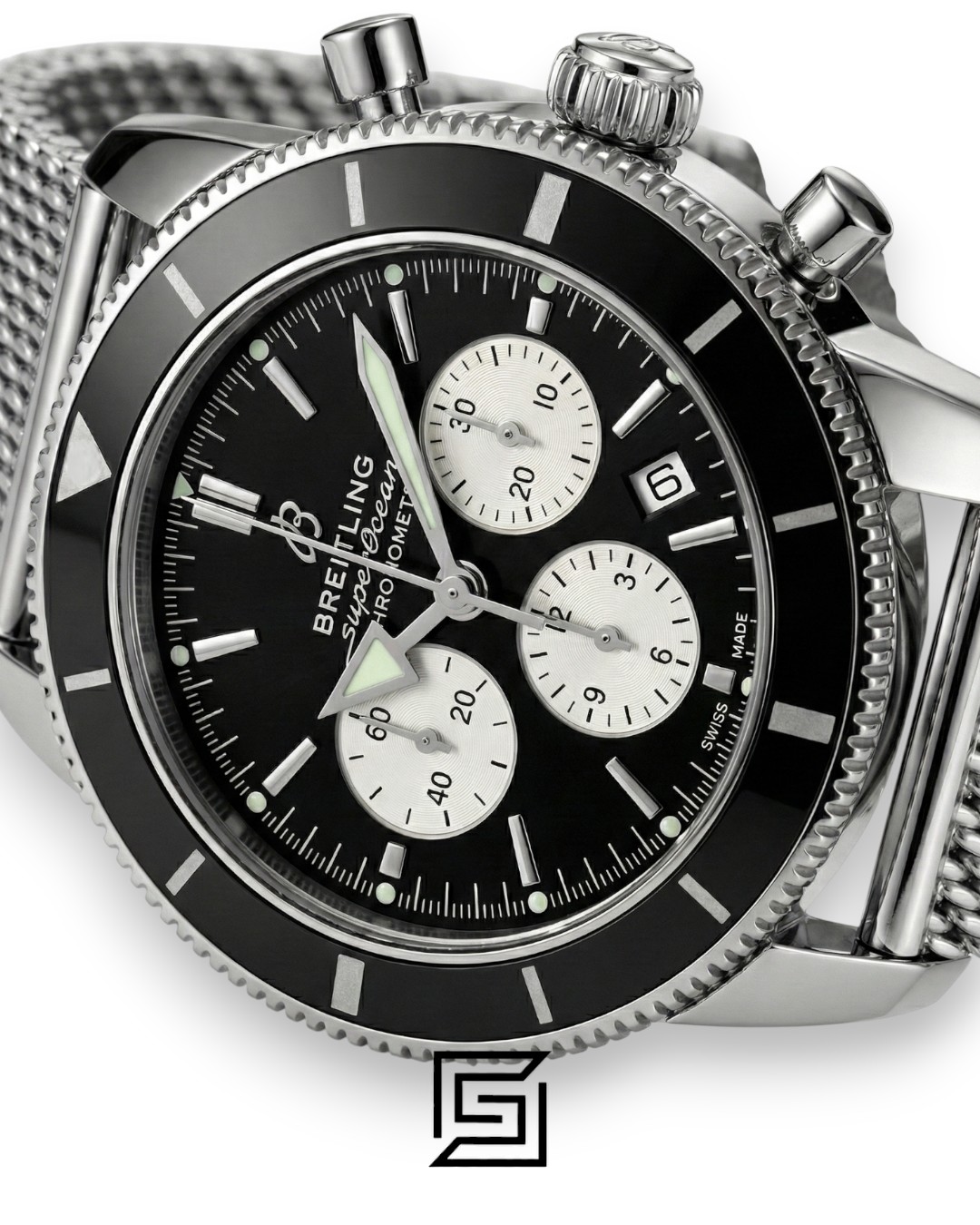 Breitling Superocean Heritage Chronograph – Black Dial – Mesh Strap – Japanese Quartz - Image 2