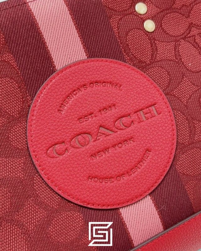 Dempsey Signature Jacquard Tote with Coach Stripe and Patch Red Style No. C8448 Big Size