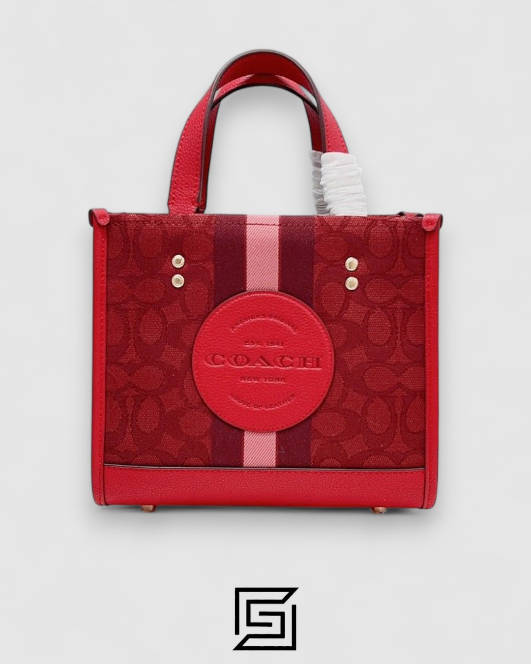 Dempsey Signature Jacquard Tote with Coach Stripe and Patch Red Style No. C8448 Big Size - Image 1