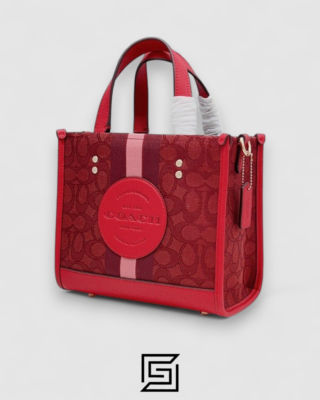 Dempsey Signature Jacquard Tote with Coach Stripe and Patch Red Style No. C8448 Big Size - Image 2