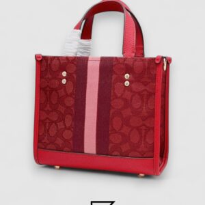 Dempsey Signature Jacquard Tote with Coach Stripe and Patch Red Style No. C8448 Big Size - Image 3