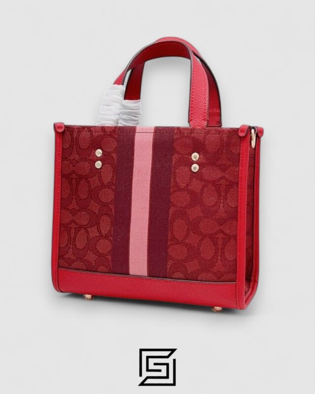 Dempsey Signature Jacquard Tote with Coach Stripe and Patch Red Style No. C8448 Big Size