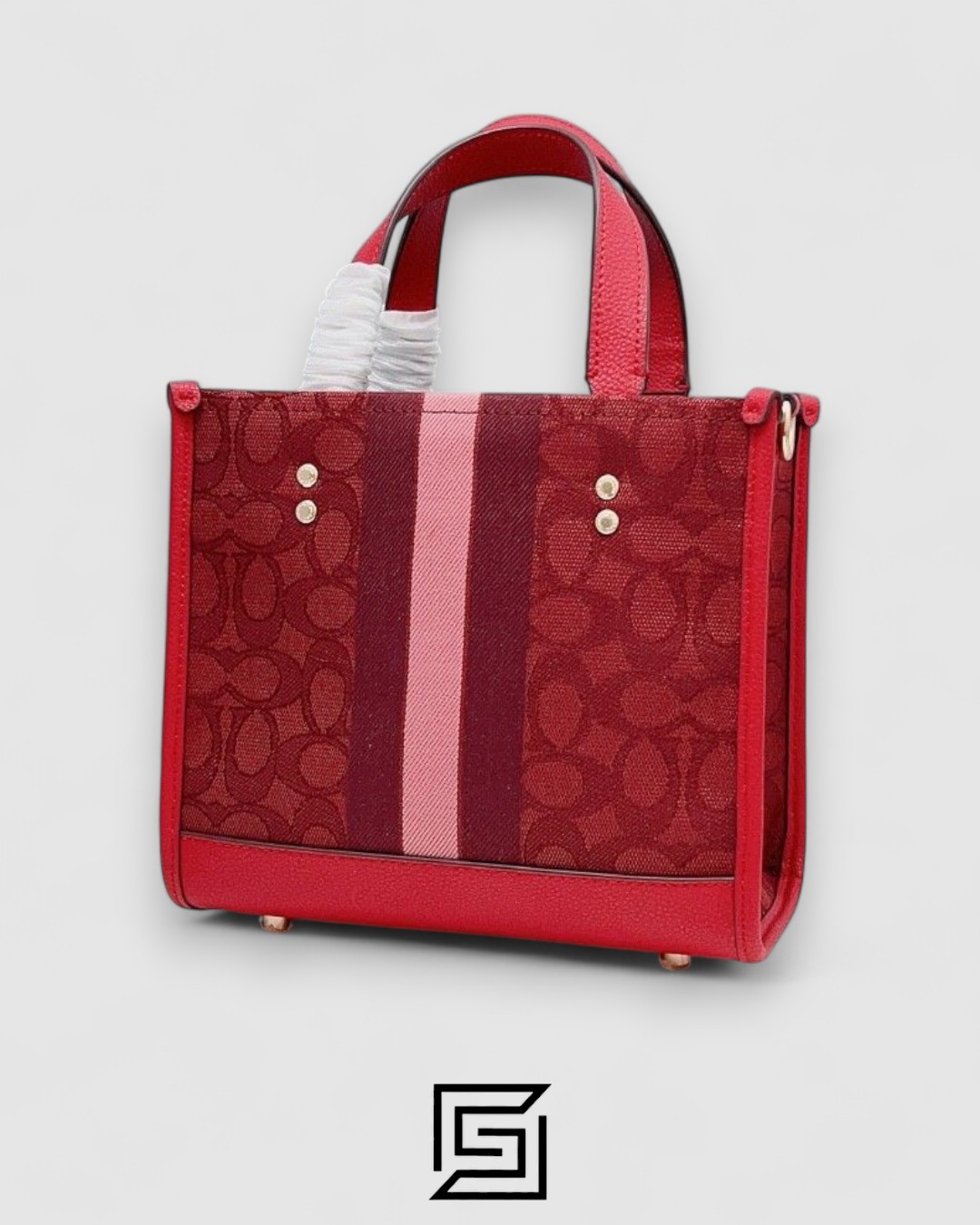 Dempsey Signature Jacquard Tote with Coach Stripe and Patch Red Style No. C8448 Big Size - Image 3