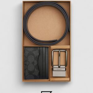 Boxed Card Case And Belt Gift Set In Colorblock Signature Canvas C8278 - Image 1