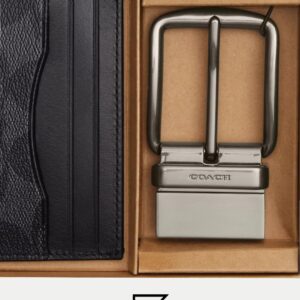 Boxed Card Case And Belt Gift Set In Colorblock Signature Canvas C8278 - Image 3