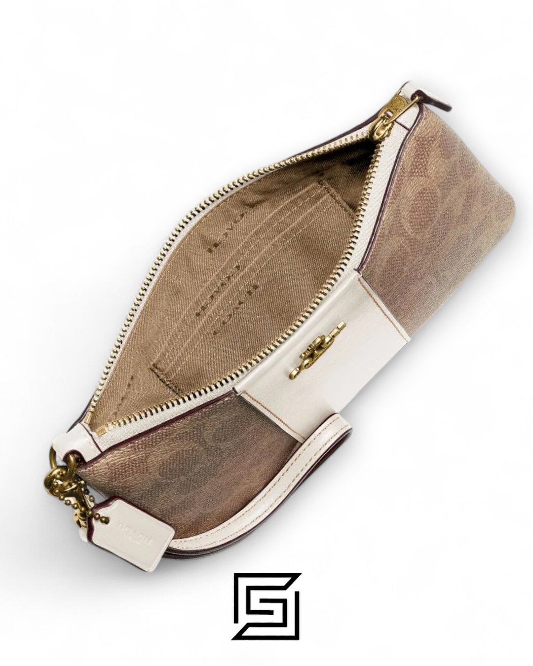 Coach Small Wristlet In Colorblock Signature Canva Brown x White No. F32445 - Image 2