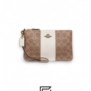 Coach Small Wristlet In Colorblock Signature Canva Brown x White No. F32445 - Image 1