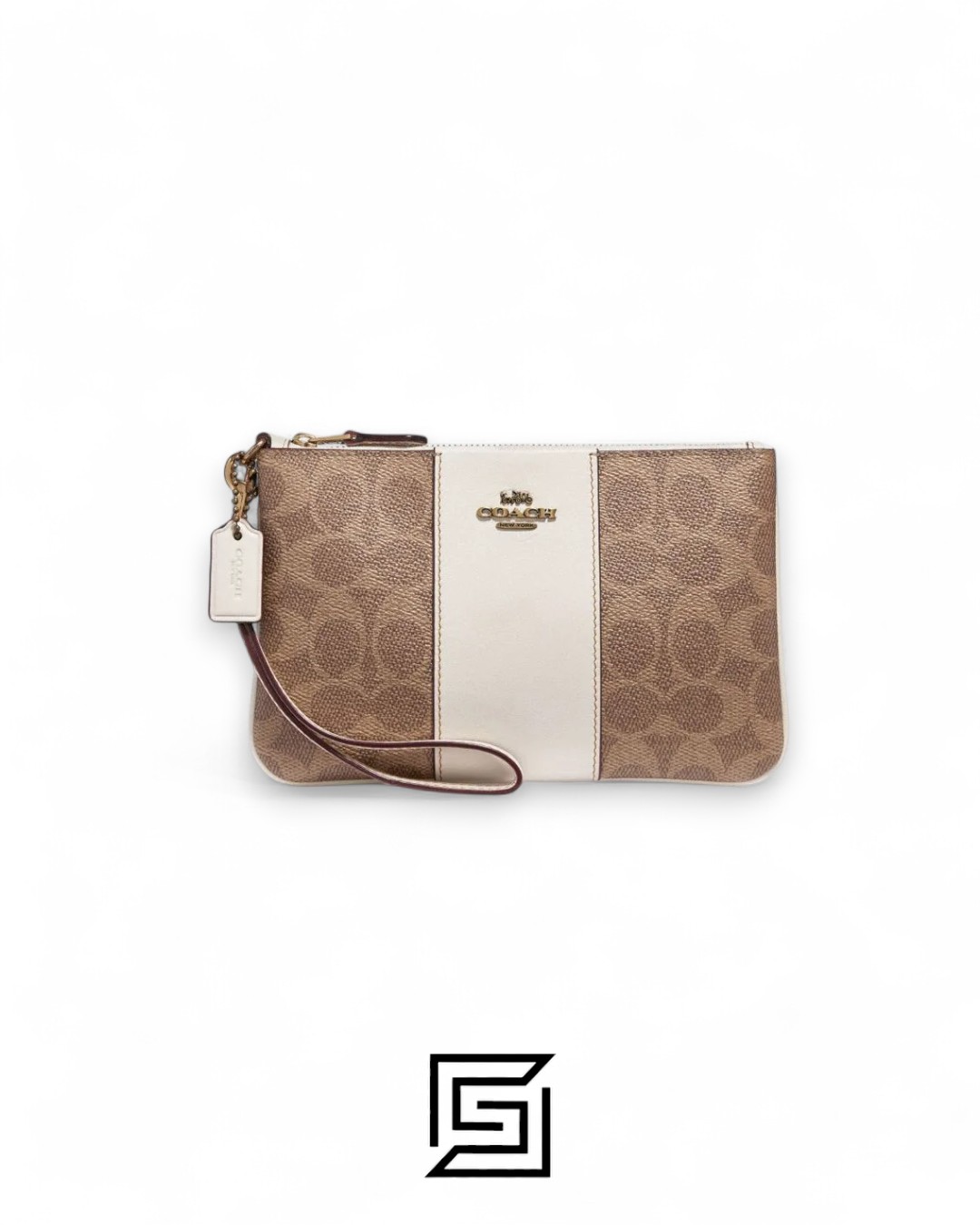 Coach Small Wristlet In Colorblock Signature Canva Brown x White No. F32445 - Image 1
