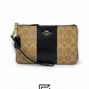 Coach Small Wristlet In Colorblock Signature Canva Brown x Black No. F32445 - Image 1