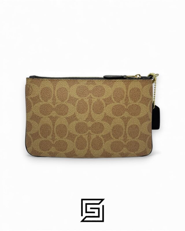 Coach Small Wristlet In Colorblock Signature Canva Brown x Black No. F32445