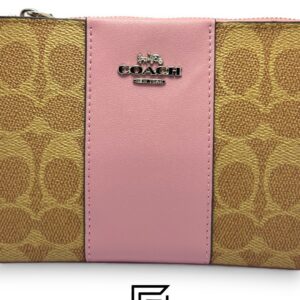 Coach Small Wristlet In Colorblock Signature Canva Brown x Pink No. F32445 - Image 3