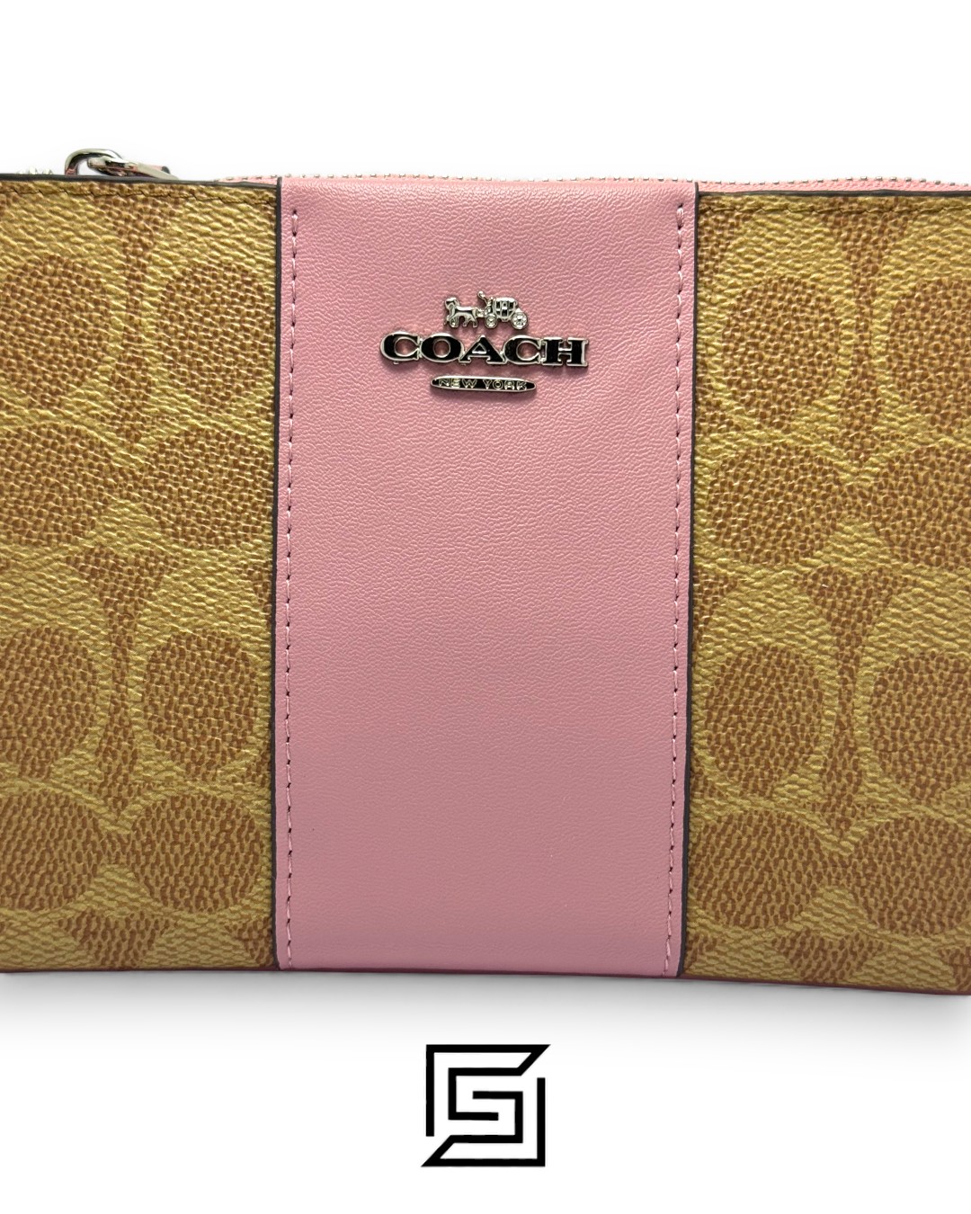 Coach Small Wristlet In Colorblock Signature Canva Brown x Pink No. F32445 - Image 3