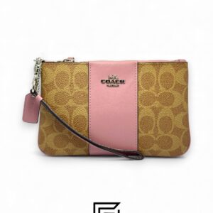 Coach Small Wristlet In Colorblock Signature Canva Brown x Pink No. F32445 - Image 1